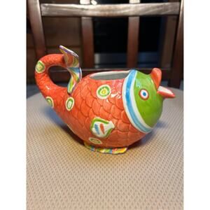 RARE FIND - 1970’s Made in the Philippines hand painted fish pitcher